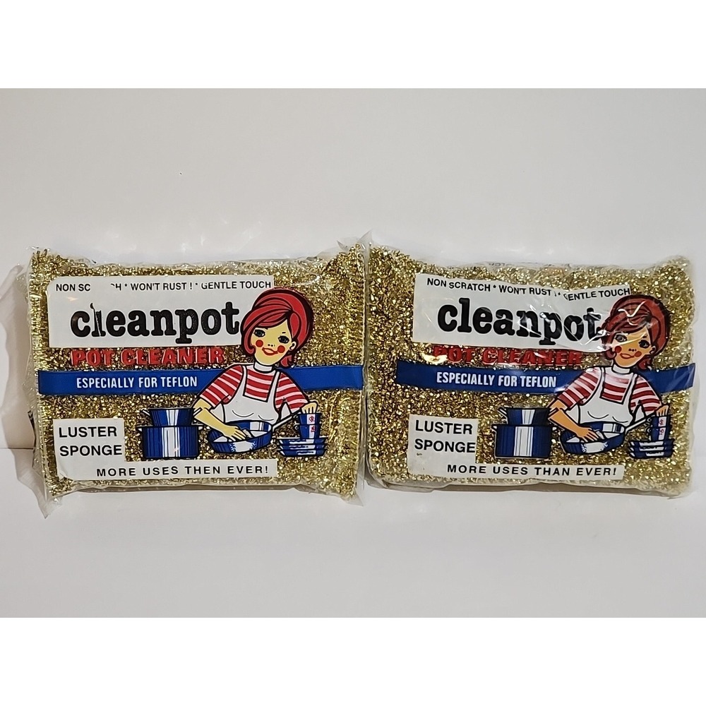 Vtg Cleanpot Pot Cleaner Teflon Scrubber Luster Sponge Non-Scratch NOS Set Of 2